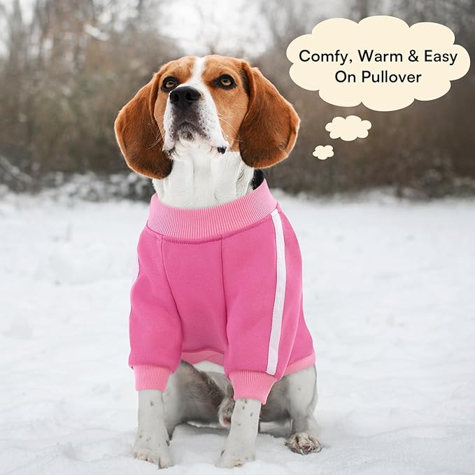 Queenmore Fleece Dog Sweater for Girl Dogs, Pullover Pink Dog Sweatshirt Sweatshirt with Leash Hole, Reflective Stripes – Cozy Winter Fleece Jacket for Small/Medium/Large Femal Puppy XXL
