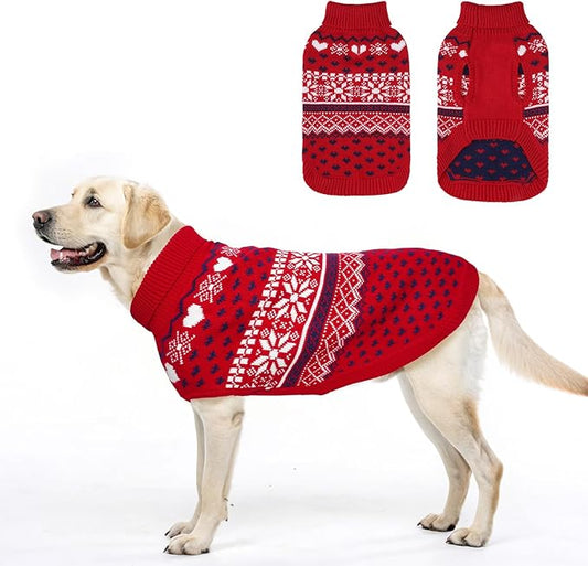 SCENEREAL XL Dog Sweaters Male and Female, Soft, Warm Turtleneck Extra Large Dog Sweater, Knitted Ugly Dog Christmas Outfits, Argyle Winter Clothes for Walking Outdoor