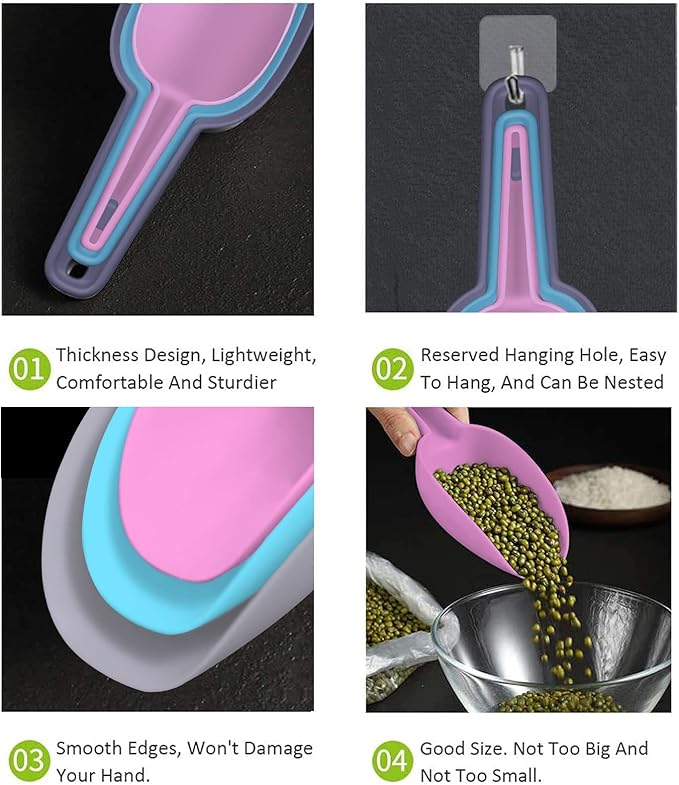 Scoop for Canisters Set of 3, Flour Scoops for Canisters Popcorn Scoop Plastic Scoops for Dry Goods Coffee Beans Cereals, 1.7/3.4/5.1 oz
