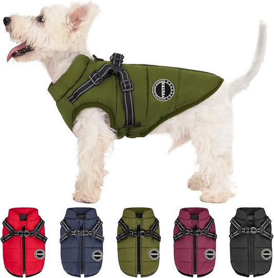 Dog Winter Coat,Warm Jacket Paded Fleece Pet Vest with Built in Harness, Windproof Reflective Cozy Adjustable Snow Pet Coat Clothes with Zipper for Small Medium Large Dogs