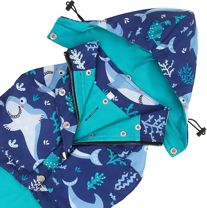 HDE Dog Raincoat Poncho Double Layer Zip Rain Jacket with Removable Hood, Leash Hole for Small to 3XL Dogs and Puppies Sharks - L