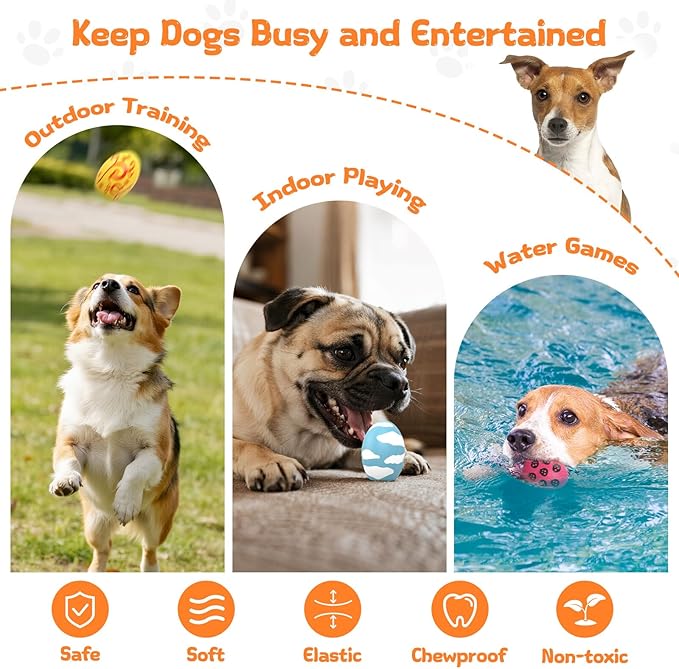 Squeaky Dog Toys, Soft Chewing Dog Balls, 3 Pcs Interactive Squeak Fetch Playing Pet Toy, Durable Bouncing Toys to Keep Them Busy, 2.6" Egg Ball for Puppies Small Breeds