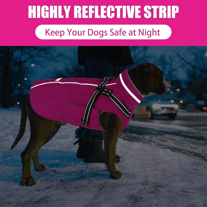 Doglay 2 in 1 Dog Coat with Harness Built-in, Waterproof Dog Winter Jacket with Pocket & Poop Bags, Reflective Adjustable Pet Winter Coat for Small, Medium, Large Dogs