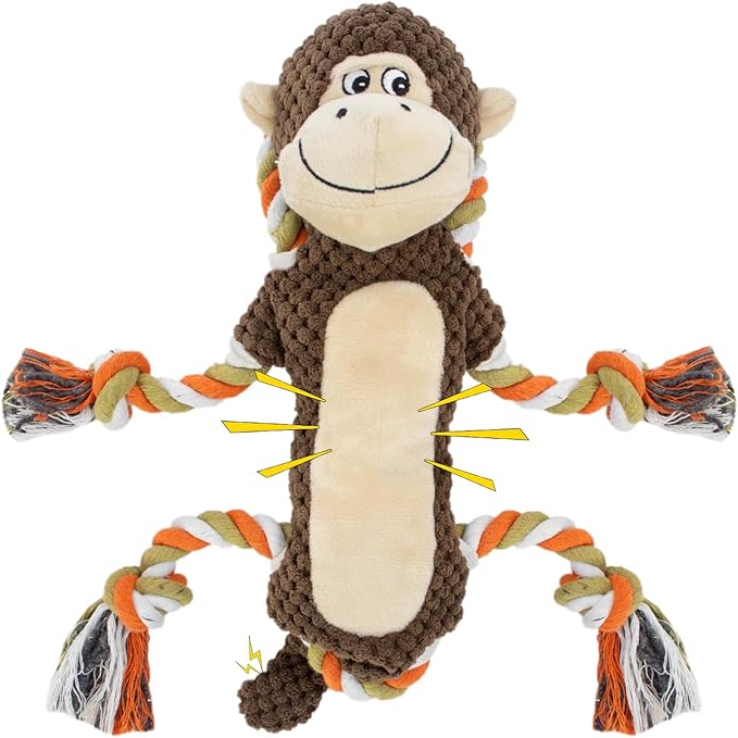 Squeaky Durable Dog Toys, Large Breed Dog chew Toys, Interactive Toys, Stuffed Plush Puppy Toy with Crinkle Paper for Small, Middle, and Big Dogs, Monkey Dog Toy,Orangutan Shape