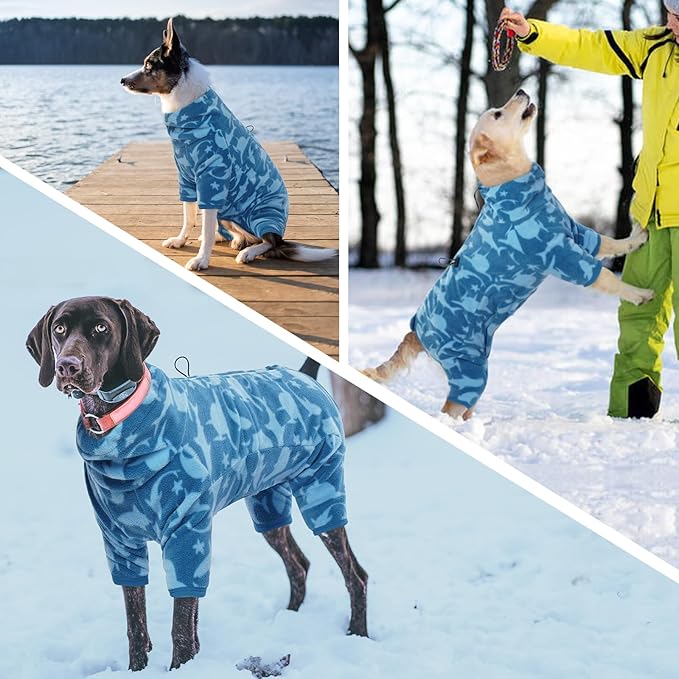 ROZKITCH Fleece Pajamas for Large Dogs, Pet Windproof Warm Cold Weather Jacket Vest with Luminous Zipper, Jumpsuit Apparel Outfit Clothes for Large Giant Dog Shark 4XL