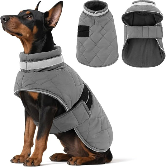 Dog Winter Coat Warm Padded Puppy Jacket Windproof Water Resistant Clothes for Small Medium Large Pets Christmas Sweater Outfit Vest(Grey, S)