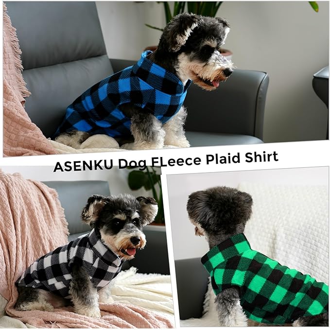 ASENKU Plaid Dog Fleece Vest Pack, Soft & Warm Winter Coat Jacket Pet Clothes for Small & Medium Dogs