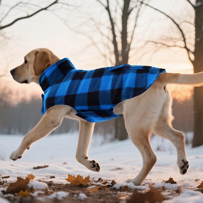 ASENKU Dog Winter Coat, Fleece Doggie Jacket Plaid Reversible Vest Waterproof Windproof Cold Weather Clothes for Small Medium Large Dogs (Blue,3XL)