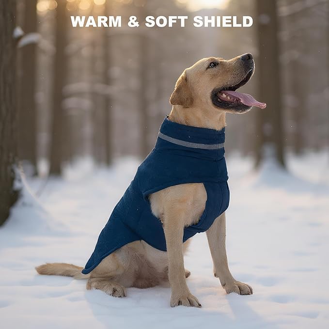 Dog Coat, Waterproof Winter Jacket, Warm Windproof Jacket, Reflective Adjustable Turtleneck Coats for Small Dogs with Hook & Loop - Blue - S
