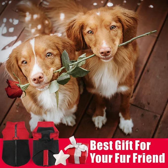Idepet Dog Fleece Vest Sweater Zip Up Warm Pullover Dogs Jacket with D-Ring Leash Winter Cold Weater Coat Pet Sweatershirt Clothes Hoodie for Small Medium Dogs Boy Girl (Red/Black, XXS)
