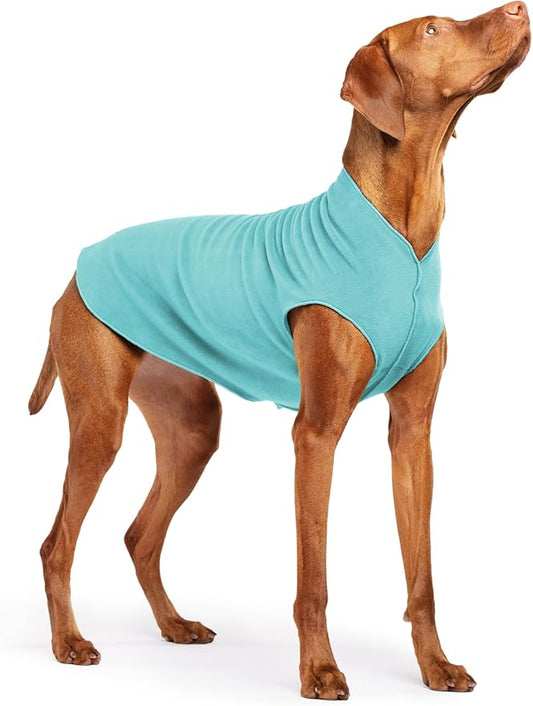 Goldpaw Stretchy Fleece Jacket for Small Dogs - Super Soft, Warm Dog Sweater - Pet Sweater Vest for Fall and Winter - Canine Clothes Made in The USA - Machine Washable - Turquoise - Size 18