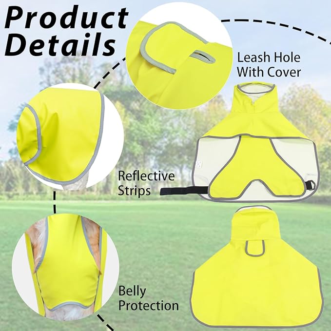 Dog Raincoat Hooded Slicker Poncho - Reflective Lightweight Pet Rain Jacket Coat,Dog Waterproof Raincoat with Adjustable Belly Strap for Small,Medium, Large Dogs (Green, Large)