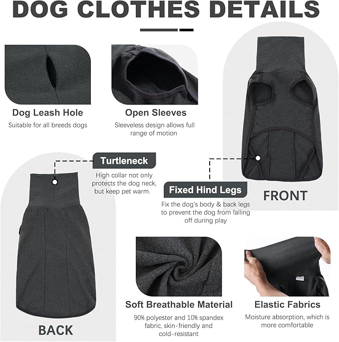 ROZKITCH Dog Winter Coat Soft Pullover Pajamas, Pet Windproof Warm Cold Weather Jacket Vest Cozy Jumpsuit Apparel Outfit Clothes for Walking Hiking Travel Sleep Black 3XL