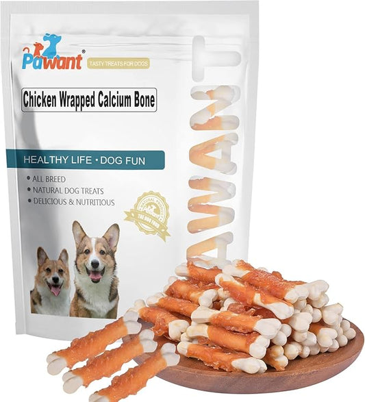 Dog Chews Puppy Training Snacks Chicken Wrapped Calcium Bone Rawhide Free Dog Treats 0.5lb/227g