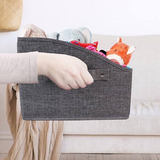 Large Dog Toy Basket Collapsible Dog Toy Box Fabric Trapezoid Dog Toy Bin Storage for organizing pet Toys/Blankets/leashes/Rope Toys/Clothing-Can be Personalized-Gray