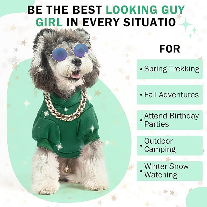 SCENEREAL Dog Hoodie Sweaters for Small Medium Large Size Dogs, Fleece Dog Sweatshirt with Hat and Pocket,Soft Cold Winter All Weather Dog Clothes for S to XL Sized Dogs, Green XL