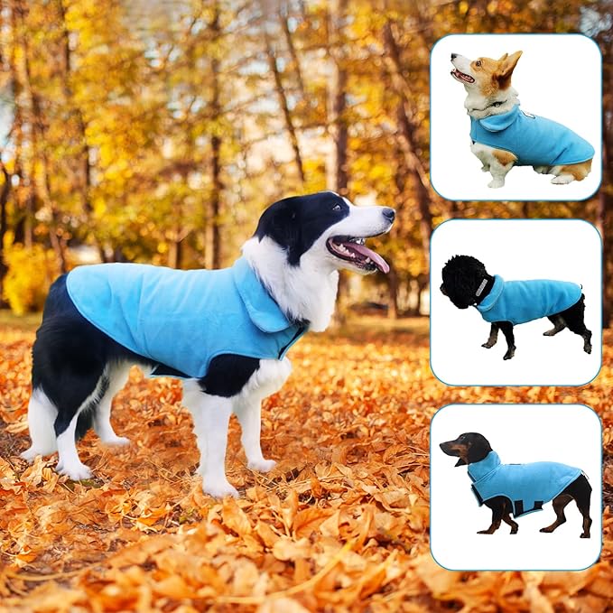 Fleece Dog Coat Pet Jacket Reflective for Cold Weather for Extra Large to Small Pets(Blue,2XL)