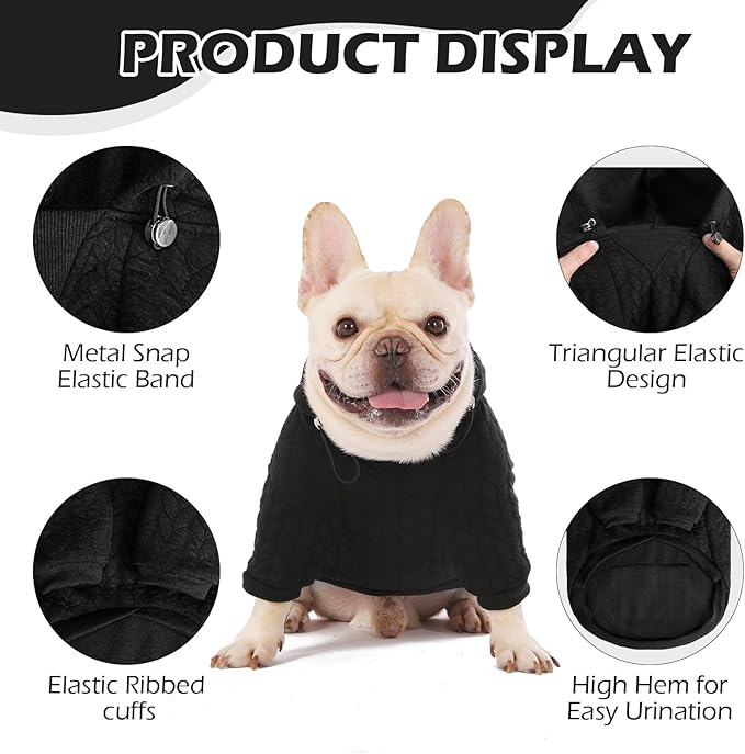 EXPAWLORER Textured Cable Knit Basic Dog Hoodie, Elevated Style Dog Sweater with Leash Hole and Pocket, Soft and Warm Pet Winter Coat, Cold Weather Clothes for Small Medium Large Dogs Cats,Black XL