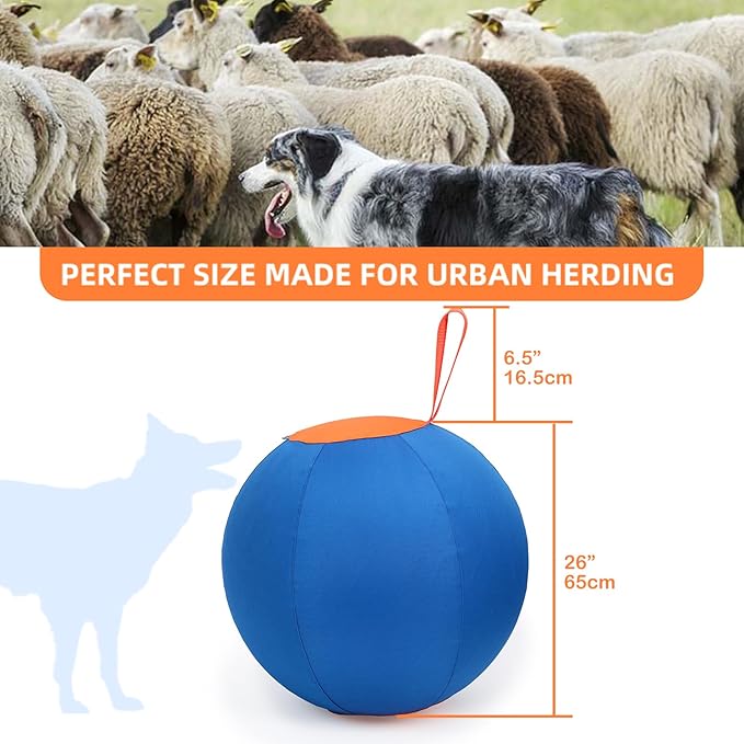 Dog Herding Ball for Dogs & Puppies, Toy Balls for Cattle, Australian Shepherd, Non-Chewing Activities, Large Dog Toy | Oxford Fabric Cover, Pump, with Patch Repair Kit (26 inch)