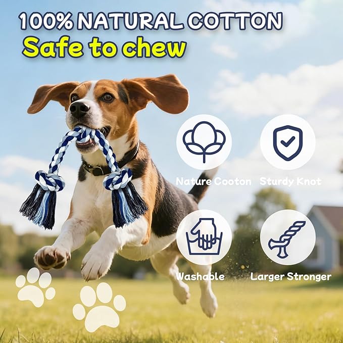 Rocfish [3 Pack Dog Rope Toys, Dog Chew Toy for Medium and Small Dogs, Nearly Indestructible Tug of War Toys, 100% Cotton, Teeth Cleaning Chew Rope, Puppy Toys for Boredom