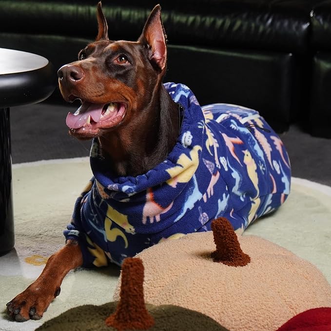 ROZKITCH Dog Clothes for Large Dogs Soft Fleece Pullover Pajamas, Pet Windproof Warm Cold Weather Jacket Vest with Reflective Zipper, Jumpsuit Apparel Outfit Clothes for Large Dog Dinosaur 2XL