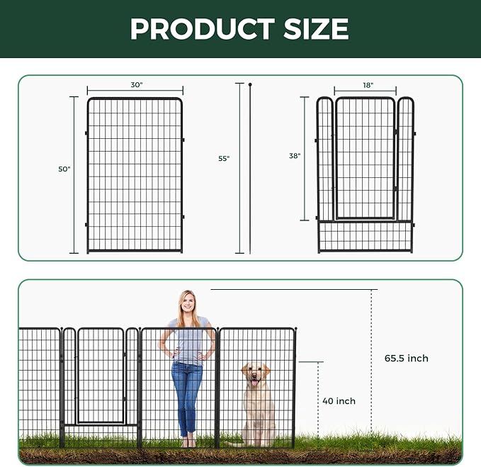 FXW Garden Fence Outdoor for The Yard – 50in(H) x 15.6ft(L) Heavy Duty Metal Animal Barrier for Dog and Rabbit, Decorative Dog Fence, 6 Panels, Black