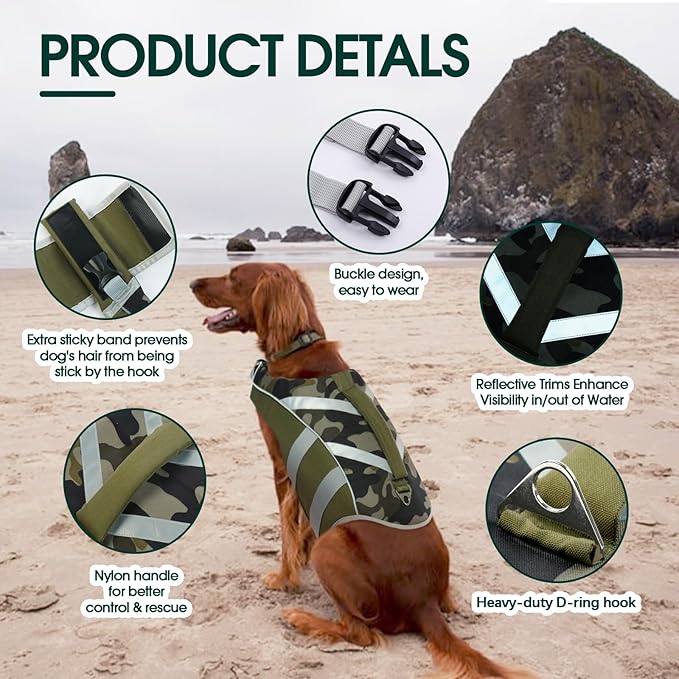 Kuoser Dog Life Jacket with Reflective Stripes - Adjustable High Visibility Vest, Ripstop Lifesaver, Pet Preserver with High Flotation Swimsuit for Small, Medium and Large Dogs