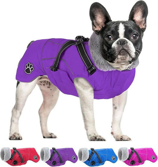 Doglay Dog Jacket Waterproof Dog Coat with Harness Built in, Christmas Puppy Winter Coat Reflective Turtleneck Puffer Snow Jackets for Small Medium Large Dogs