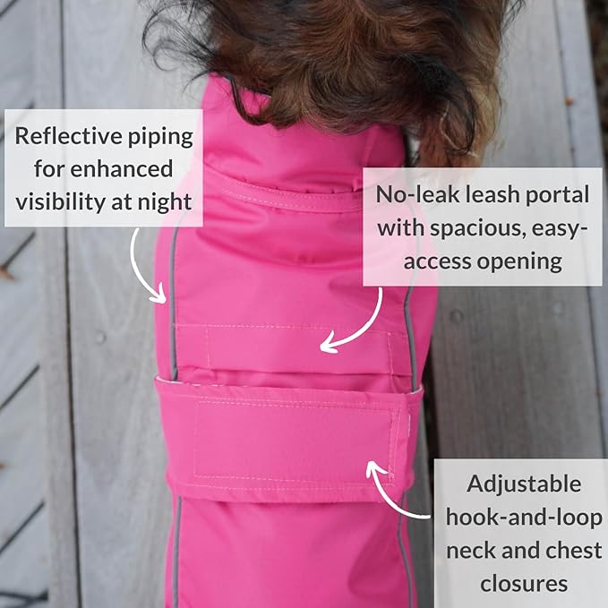 DJANGO Dog Jacket & Raincoat – Lightweight Water-Resistant Coat for Small, Medium & Long Dogs Like Dachshunds – Reflective, Adjustable Fit, Harness-Compatible & Easy-Access Harness Hole - Pink, Medium