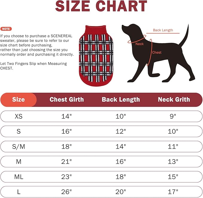 SCENEREAL Turtleneck Dog Sweater for Small Medium Large Dogs Girls Boys, Christmas Plaid Pullover Puppy Sweatershirt, Dogs Cold Weather Outfit Clothes, Ideal Gift for Pet in New Year, Red Plaid XS