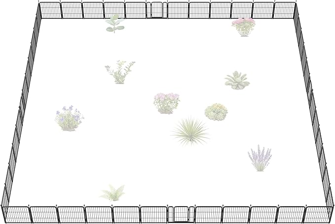 FXW Garden Fence Outdoor for The Yard – 24in(H) x 91.3ft(L) Heavy Duty Metal Animal Barrier for Dog and Rabbit, Decorative Dog Fence, 48 Panels, Black
