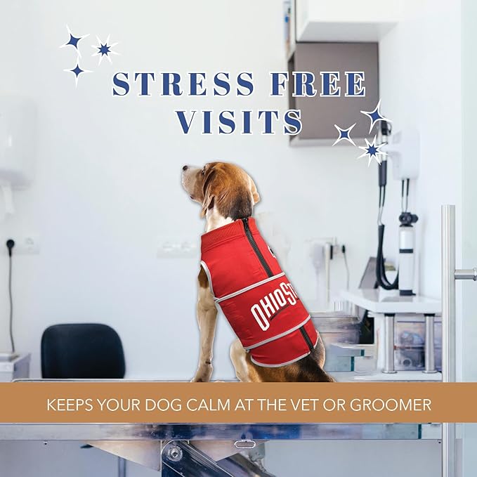 NCAA Ohio State Buckeyes Dog Anxiety Shirt Calming Soothing Vest, for Dogs Cats with Anxiety, Fears, Fireworks, Loud Noises, Dark, Lonely Keeps Dogs Calm Feeling Safe, Relaxing Jacket Large