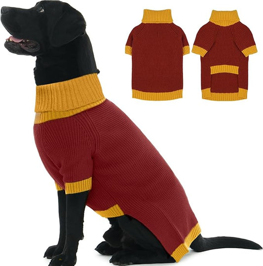 Dog Sweater XXXL, Turtleneck Sleeve Sweater with Leash Hole, Stretchy Christmas Sweaters for Large Dogs Male Female, Holiday Knitted Jumper for Husky, Golden Retriever, Doberman, Burgundy 3XL
