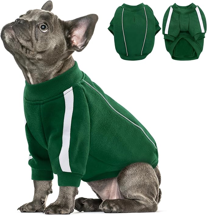 Queenmore Medium Christmas Dog Sweater, Cozy Fleece Dog Sweatshirt, Warm Winter Fleece Jacket for Small, Medium & Large Dogs with Leash Hole/Reflective Stripes Green