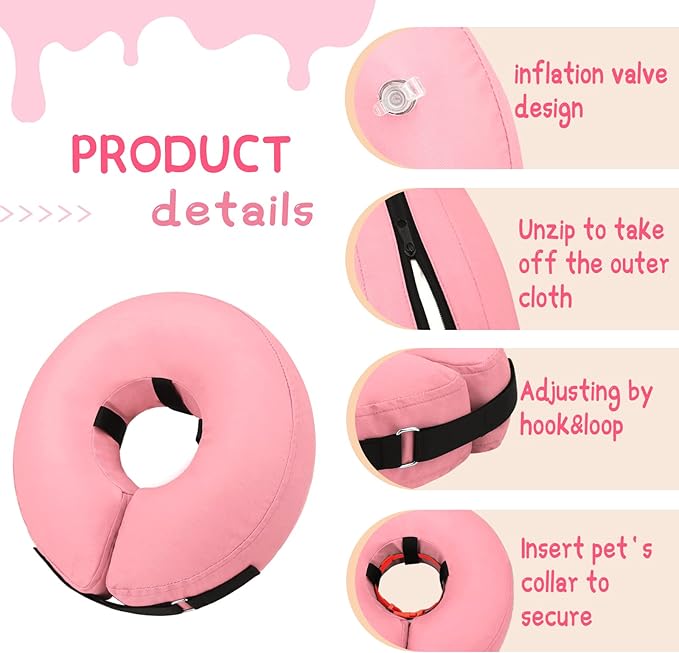 Supet Inflatable Dog Cone Collar Alternative After Surgery, Dog Neck Donut Collar Recovery E Collar to Stop Licking, Soft Dog Cone for Medium Large Dogs