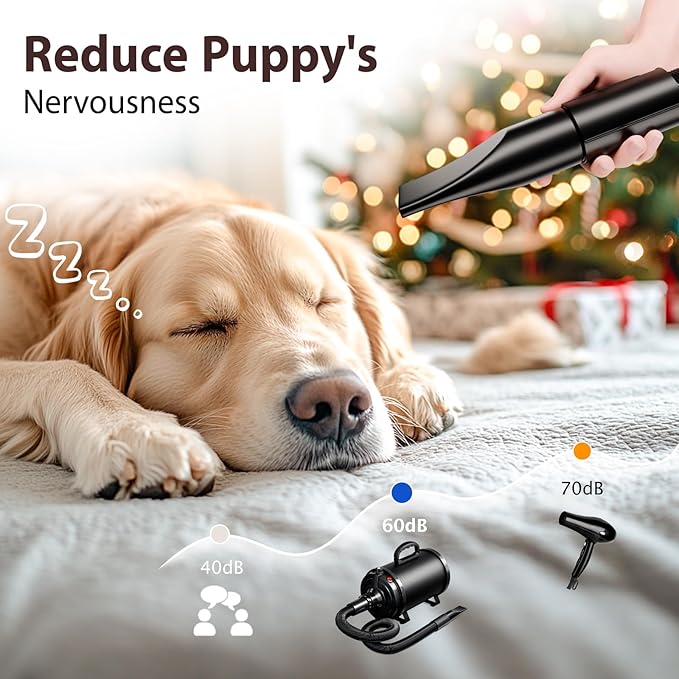 Dog Dryer Pet Hair Blower High Velocity for Grooming, Blow 3800W/5.2HP for Large Dogs Sechoir Pour Chien with Stepless Adjustable Speed, 4 Different Nozzles and Dog Brush,Black