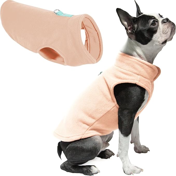Gooby Fleece Vest Dog Sweater - Peach, Large - Warm Pullover Fleece Dog Jacket with O-Ring Leash for Small to Medium Dogs