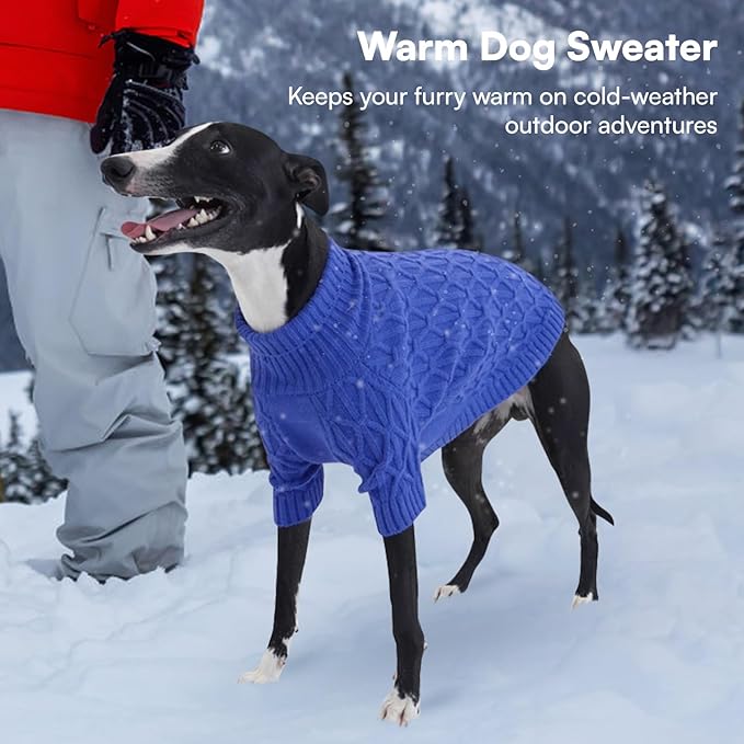 Queenmore Large Dog Sweater,Dog Sweaters for Large Dogs Male Female,Thanksgiving Fall Knit Sweater for Dogs,Turtleneck Thick DogSweaters,Knitwear Pet Clothes for Corgi,French Bulldog(Royal Blue,L)