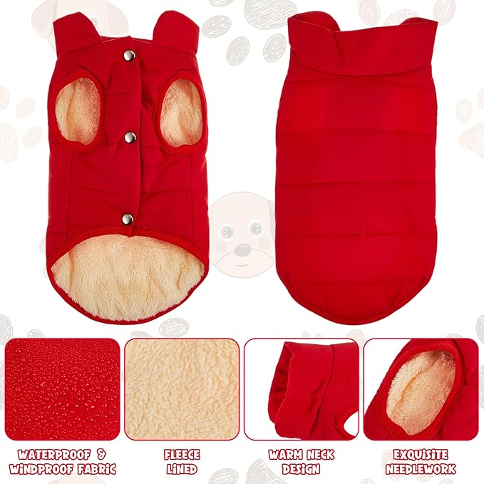 Syhood 2 Pieces Dog Jacket 2 Layers Fleece Lined Dog Jacket Warm Soft Windproof Small Pet Coat for Winter Cold Weather(S,Red, Pink)