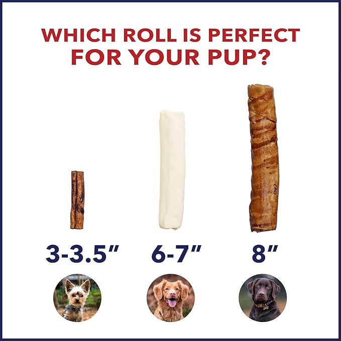 Pet Factory 100% Made in USA Beefhide 8" Rolls Dog Chew Treats - Peanut Butter Flavor, 10 Count/1 Pack