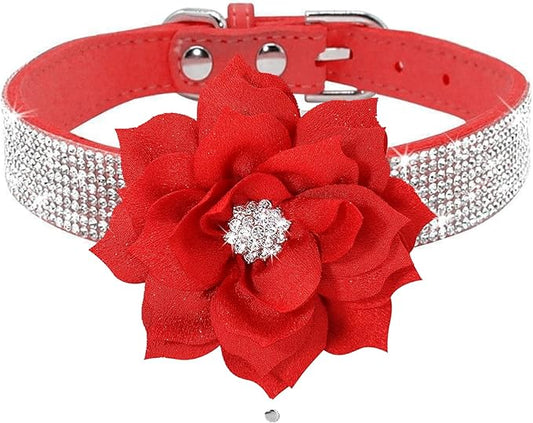 Serijoars Small Dog Collar with Rhinestone Crystal Diamond Colorful Bling Girl Puppy Cat Collars (XXS, Red6)