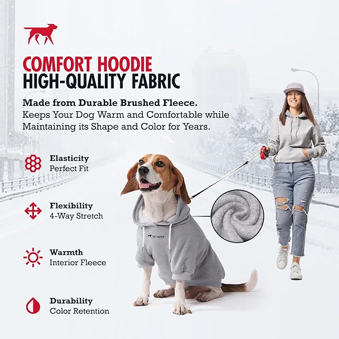 Tuff Pupper Dog Hoodie | Premium Quality 100% Organic Cotton | Ultra Soft Interior for Superior Comfort | Elastic Cuffs & Drawstring for Warmth | Stretch Fit Suitable for All Breeds (Gray, XXL)