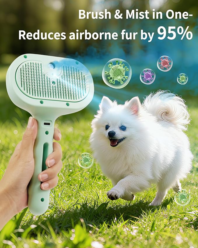 Dog Steam Brush 5 in 1 Cat Brush with Steam and Release Button Grooming Tool for Indoor Pets Cat Hair Removal Shedding Water for Small Animals Long Short Haired(GREEN)