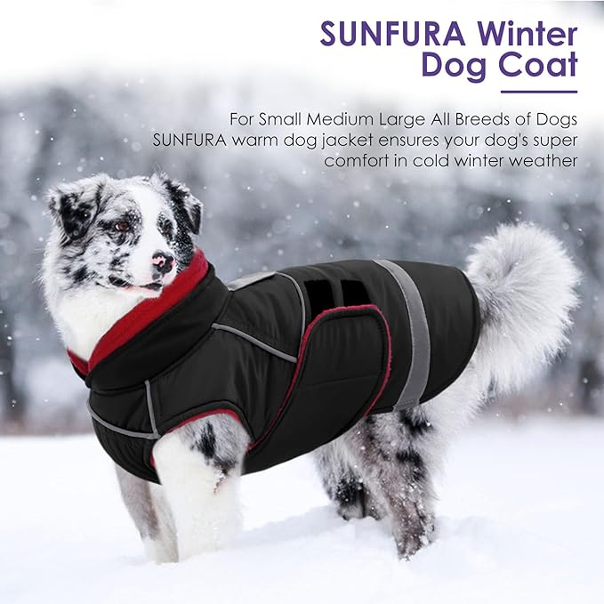 SUNFURA Large Dog Coat, Dog Jacket for Winter, Warm Pet Winter Coat for Cold Weather, Thick Fleece Jacket for Large Dogs, Pug, French Bulldog, Pitbull, Black X-Large