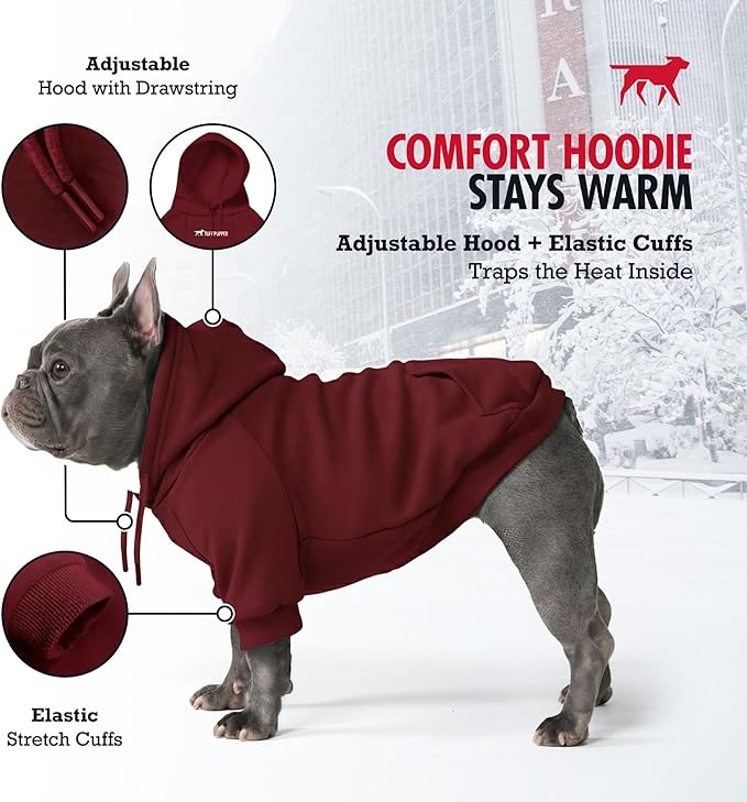 Tuff Pupper Dog Hoodie | Premium Quality 100% Organic Cotton | Ultra Soft Interior for Superior Comfort | Elastic Cuffs & Drawstring for Warmth | Stretch Fit Suitable for All Breeds (Red, XS)