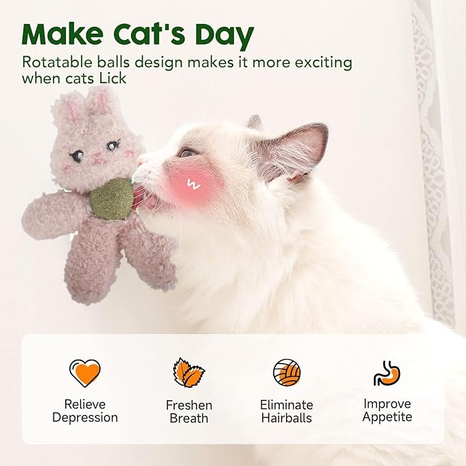 Cat Toys with Catnip Kitten Chew Bite Supplies Boredom Relief Fluffy Kitty Teeth Cleaning Chewing Cat Lovers Interactive Plush Gift (Rabbit&Panda)