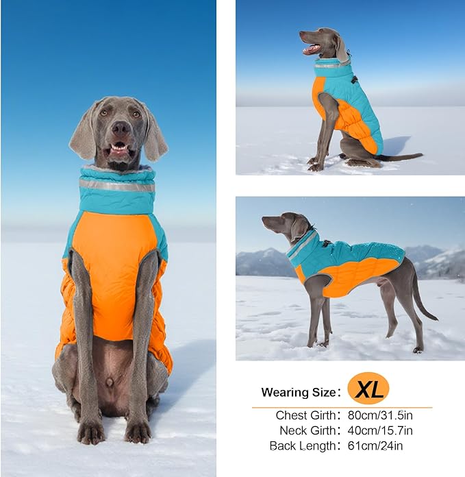 Warm Dog Coats for Large Dogs, Waterproof Dog Jacket with Harness Built in, Zipper Clousure, Fleece Lining, Turtleneck, for Cold Weather, Pet Snowsuit for Border Collie, Golden Retriever- XXL