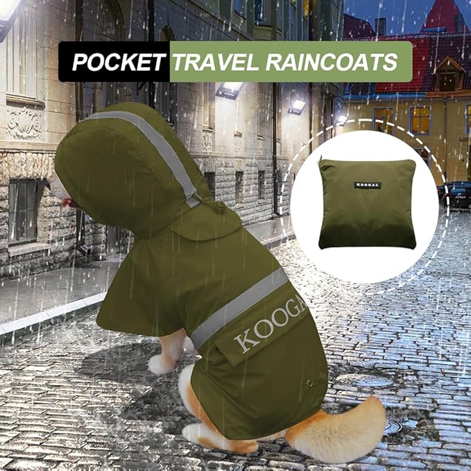 Hooded Dog Raincoat Apparel Poncho Waterproof Dog Clothes Pet Jacket,Dog Raincoats Winter Jacket for Small to Medium Dogs(Green,3XL)