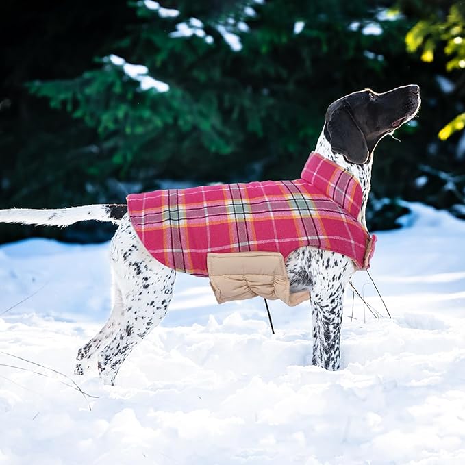 Kuoser Warm Dog Coat, Waterproof Dog Jacket for Extra Large Dogs, Adjustable Durable XXL Doggie Winter Coat Reversible Puppy Cold Weather Apparel from Small to Large Breed, Rose XXL