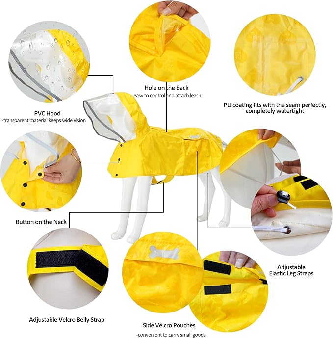 Waterproof Dog Raincoat, Adjustable Reflective Lightweight Pet Rain Clothes with Poncho Hood (Yellow(Water-Activated Color Change), XX-Large)
